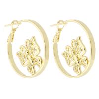Brass Hoop Earring, Round, gold color plated, fashion jewelry & micro pave cubic zirconia & for woman, golden, 31x33x3mm, 10Pairs/Lot, Sold By Lot