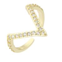 Brass Cuff Finger Ring, Round, gold color plated, fashion jewelry & micro pave cubic zirconia & for woman, golden, 17mm, Hole:Approx 1mm, US Ring Size:8.5, 10PCs/Lot, Sold By Lot
