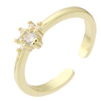 Sárgaréz Mandzsetta Finger Ring, Kerek, arany színű aranyozott, divat ékszerek & mikro egyengetni cirkónia & a nő, aranysárga, 6mm, Lyuk:Kb 1mm, Méret:7.5, 10PC-k/Lot, Által értékesített Lot