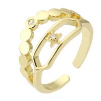 cobre Cuff Ring Finger, Roda, cromado de cor dourada, joias de moda & micro pavimento em zircônia cúbica & para mulher, dourado, 3mm, Buraco:Aprox 1mm, tamanho:7, 10PCs/Lot, vendido por Lot