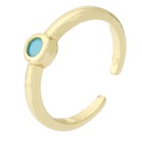 Sárgaréz Mandzsetta Finger Ring, Kerek, arany színű aranyozott, divat ékszerek & mikro egyengetni cirkónia & a nő, aranysárga, 2mm, Lyuk:Kb 1mm, Méret:7.5, 10PC-k/Lot, Által értékesített Lot