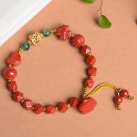 Cinnabar Bracelet with Green Calcedony & Brass gold color plated folk style & for woman red Length Approx 18 cm Sold By PC