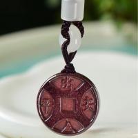 Cinnabar Necklace, with Glass, Flat Round, folk style & for couple, fuchsia, 29.30x5.80mm, Length:Approx 38 cm, Sold By PC