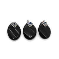 Black Agate Pendants, with Rhinestone Clay Pave & Resin & Brass, Ellipse, silver color plated, DIY, black, 30x43mm, Sold By PC