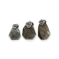 Gemstone Pendants Jewelry, Natural Stone, with Rhinestone Clay Pave & Resin & Brass, irregular, silver color plated, DIY, grey, 25x35-28x45mm, Sold By PC