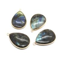 Labradorite Pendant with Brass Teardrop gold color plated DIY black Sold By PC