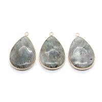 Labradorite Pendant with Brass Teardrop gold color plated DIY grey Sold By PC