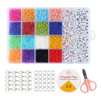 Glass Beads DIY Bracelet Set, Elastic Thread & Closed Jump Ring & Lobster Clasp & beads & scissors​, with Crystal Thread & Iron & Acrylic, silver color plated, enamel, mixed colors, 190x130x22mm, Approx 8522PCs/Set, Sold By Set