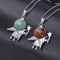 Natural Gemstone Necklace Zinc Alloy with Gemstone Angel platinum color plated & Unisex nickel lead & cadmium free Length Approx 17.72 Inch Sold By PC