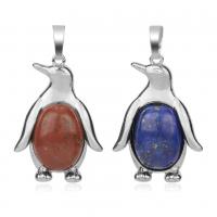 Gemstone Pendants Jewelry, Tibetan Style, with Gemstone, Penguin, different materials for choice & for woman, nickel, lead & cadmium free, 34x23.50mm, Sold By PC