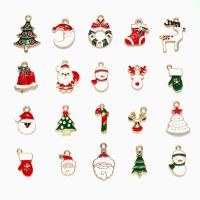Tibetan Style Christmas Pendants, gold color plated, DIY & enamel, mixed colors, nickel, lead & cadmium free, 17-29x11-18.5x1-6mm, Hole:Approx 1.4-2mm, 20PCs/Bag, Sold By Bag