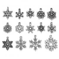 Tibetan Style Christmas Pendants, Snowflake, antique silver color plated, DIY, silver color, nickel, lead & cadmium free, 18-29x14-22.5x1-3mm,13x8mm, Hole:Approx 1.5-2mm, 70PCs/Bag, Sold By Bag