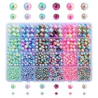 Perle acrylique, Rond, DIY & perle d'imitation, couleurs mélangées, 190x130x22mm, Environ 948PC/boîte, Vendu par boîte