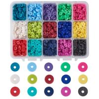 Polymer Clay Beads, with Plastic Box, Flat Round, DIY & 15 cells, mixed colors, 174x100x21.5mm,6x1mm, Hole:Approx 2mm, Approx 5700PCs/Box, Sold By Box