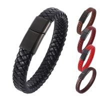 Leather Cord Bracelet with 316L Stainless Steel Vacuum Ion Plating fashion jewelry & for man 12mm Sold By PC