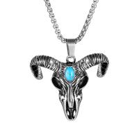 Titanium Steel Pendants with turquoise Horn polished DIY & for man original color Sold By PC