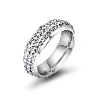 Titantium Steel δάχτυλο του δακτυλίου, Titanium Steel, Λουκουμάς, κοσμήματα μόδας & διαφορετικό μέγεθος για την επιλογή & για τη γυναίκα & με στρας, αρχικό χρώμα, 6mm, Sold Με PC