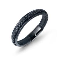 Leather Cord Bracelet with Titanium Steel plumbum black color plated fashion jewelry & for man black 11.30mm Length Approx 20.5 cm Sold By PC