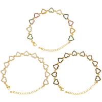 Bracelet cubique en laiton zircon pavent, coeur, Placage de couleur d'or, pavé de micro zircon & pour femme & creux, plus de couleurs à choisir, 225mm, Vendu par PC
