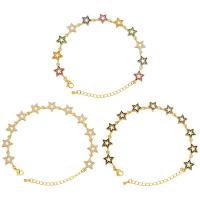 Bracelet cubique en laiton zircon pavent, étoile, Placage de couleur d'or, pavé de micro zircon & pour femme & creux, plus de couleurs à choisir, 230mm, Vendu par PC
