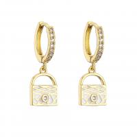 Huggie Hoop Drop Earring Brass gold color plated & micro pave cubic zirconia & for woman & enamel Sold By Pair