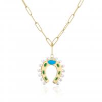 Messing Halskette, mit Glasperlen, goldfarben plattiert, für Frau & Emaille, keine, 28x26mm, Länge:ca. 17.7 ZollInch, verkauft von PC