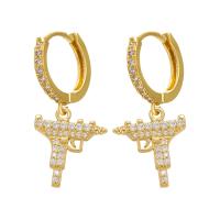 Huggie Hoop Drop Earring Brass Gun plated micro pave cubic zirconia & for woman Sold By Pair