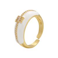 Cúbicos Circonia Micro Pave anillo de latón, metal, chapado en color dorado, Ajustable & micro arcilla de zirconia cúbica & para mujer & esmalte, más colores para la opción, 21mm, Vendido por UD