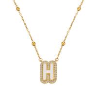 Cubic Zircon Micro Pave Brass Necklace, Letter H, gold color plated, micro pave cubic zirconia & for woman & enamel, more colors for choice, 480x3mm, Sold By PC