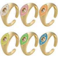 Кубический циркон микро проложить кольцо-латунь, Латунь, плакирован золотом, Регулируемый & инкрустированное микро кубического циркония & Женский & эмаль, Много цветов для выбора, 21.50mm, продается PC