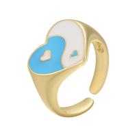 Ορείχαλκος Δέσε δάχτυλο του δακτυλίου, Καρδιά, χρώμα επίχρυσο, Ρυθμιζόμενο & Tai Ji & για τη γυναίκα & σμάλτο, περισσότερα χρώματα για την επιλογή, 21mm, Τρύπα:Περίπου 4mm, Sold Με PC