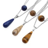 Gemstone Necklace, polished, Double Layer & fashion jewelry & different materials for choice & Unisex & oval chain, more colors for choice, water drop: 11x26mm, ball: 11x12mm, Sold Per 40-50 cm Strand