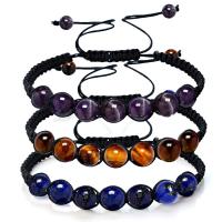 Gemstone Bracelet, with Cotton Cord, Round, different materials for choice & Unisex, 8mm, Length:Approx 6.7-10.2 Inch, Sold By PC