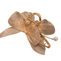 Hair Claw Clips Zinc Alloy with Chiffon & Plastic Pearl Bowknot gold color plated Korean style & for woman Sold By PC