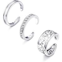Cupronickel Ring Set silver color plated three pieces & adjustable & for woman & hollow nickel lead & cadmium free Sold By Set