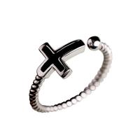 Brass Cuff Finger Ring Cross plated Adjustable & for woman & enamel US Ring Sold By PC