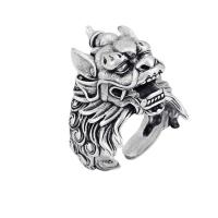 Латунь Манжеты палец кольцо, Кирин, Другое покрытие, Регулируемый & имитация Таиланд серебряные & Мужский, размер:7, продается PC