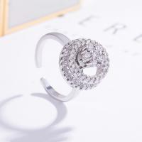 Anillo de dedo de latón, metal, chapado en color de platina, Ajustable & para mujer & con diamantes de imitación & hueco, Vendido por UD