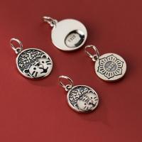 Кулоны из серебра, Серебро 925 пробы, Плоская круглая форма, DIY & разный размер для выбора, серебряный, продается PC