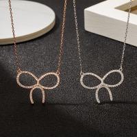 925 Sterling Silver Necklaces Bowknot plated for woman & with rhinestone Approx 2mm Length Approx 17.71 Inch Sold By PC