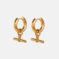Huggie Hoop Drop Earring, 304 Stainless Steel, 18K gold plated, for woman, 12x29.66mm, Sold By Pair
