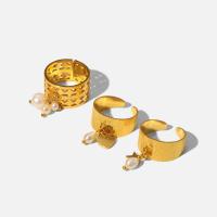 Aço inoxidável 304 Cuff Ring Finger, with Pérolas de água doce, 18K banhado a ouro, Ajustável & Vario tipos a sua escolha & para mulher, 19.80x10mm, vendido por par