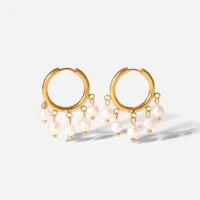 Huggie Hoop Drop Earring 304 Stainless Steel with Plastic Pearl 18K gold plated for woman 19.80mm Sold By Pair