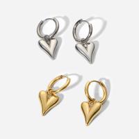 Huggie Hoop Drop Earring, 304 Stainless Steel, Heart, plated, for woman, more colors for choice, 14x27.50mm, Sold By Pair