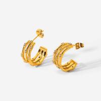 Stainless Steel Stud Earrings 304 Stainless Steel 18K gold plated micro pave cubic zirconia & for woman Sold By Pair