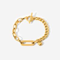 Stainless Steel Jewelry Bracelet 304 Stainless Steel Heart 18K gold plated for woman Length Approx 7.87 Inch Sold By PC
