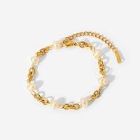 Freshwater Cultured Pearl Bracelet, 304 Stainless Steel, with Freshwater Pearl, with 1.8 inch extender chain, 18K gold plated, for woman, Length:Approx 6.3 Inch, Sold By PC