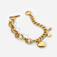 Stainless Steel Jewelry Bracelet, 304 Stainless Steel, Heart, 18K gold plated, micro pave cubic zirconia & for woman, Length:Approx 7.87 Inch, Sold By PC