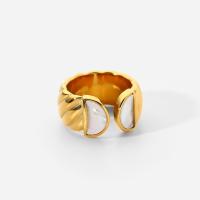 Aço inoxidável 304 Cuff Ring Finger, with concha branca, 18K banhado a ouro, Ajustável & tamanho diferente para a escolha & para mulher, Buraco:Aprox 2mm, vendido por PC