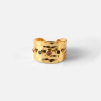 Aço inoxidável 304 Cuff Ring Finger, 18K banhado a ouro, Ajustável & micro pavimento em zircônia cúbica & para mulher, Buraco:Aprox 2mm, vendido por PC